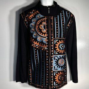 Vintage Bob Mackie SZ 3X Black Embroidered Suede Leather Jacket Hollywood Design